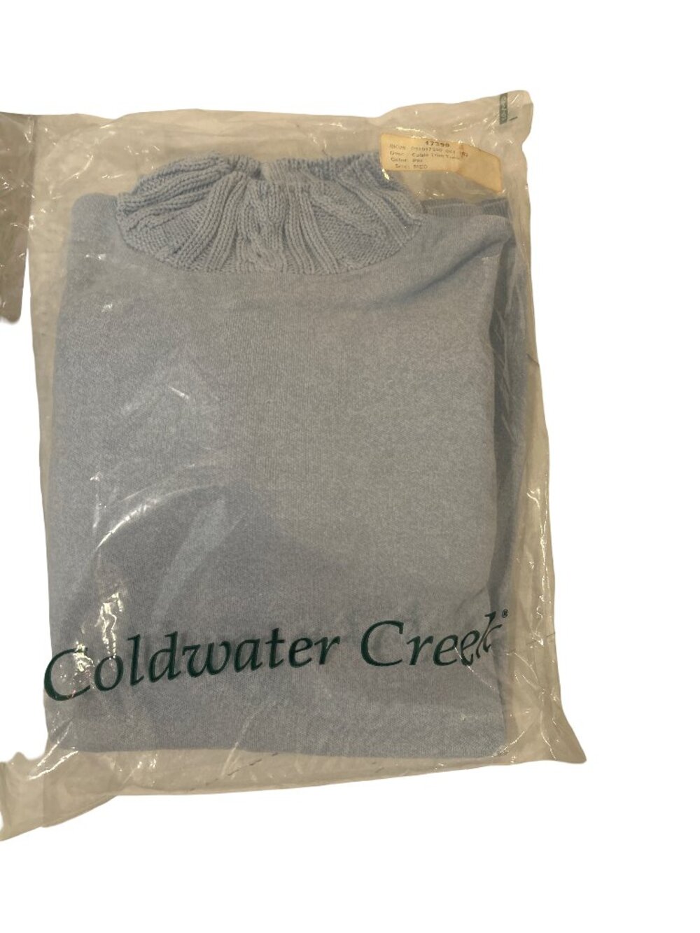 NWT Vintage Coldwater Creek Cable Trim Mock Neck Sweater Light Blue Medium M